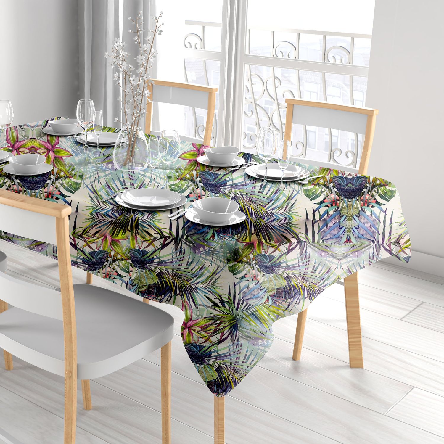 VESTIAMO CASA - Tovaglia Antimacchia Linea Jungle 4 posti - 140x140 cm